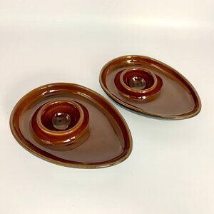 Set of Designer Mid Century Dark Brown Ceramic Egg Cups - Zahner Reinfelden